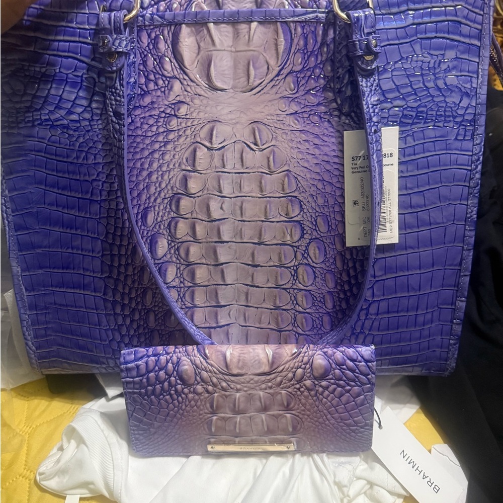 Brahmin Blue and Purple Embossed Shoulder Bag